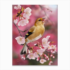 Bird In Cherry Blossoms Canvas Print