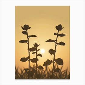 Silhouettes Of Plants At Sunset Canvas Print