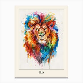 Lion Colourful Watercolour 4 Poster Canvas Print