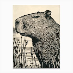 Vintage Aesthetic Capybara Linocut Canvas Print
