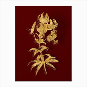 Vintage Turban Lily Botanical in Gold on Red n.0135 Canvas Print