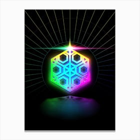 Neon Geometric Glyph in Candy Blue and Pink with Rainbow Sparkle on Black n.0077 Canvas Print