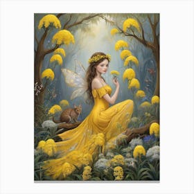 Fairy In Yellow Dress with Australia Yellow Wattle Flowers Canvas Print