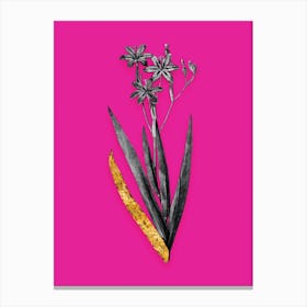 Vintage Blackberry Lily Black and White Gold Leaf Floral Art on Hot Pink n.0483 Canvas Print