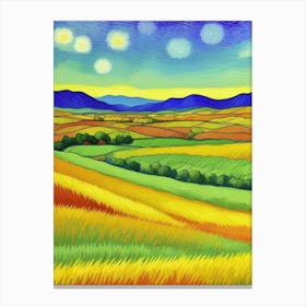 Majestic Horizons: Fields and Peaks Landscape With A Starry Sky Canvas Print