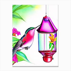 Hummingbird And Hummingbird Feeder Marker Art Canvas Print