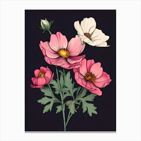 Pink Flowers On Black Background Canvas Print