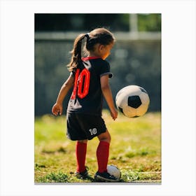 Nena Jugando Futbol Con Los Mismos Colores Rojinegro Donde Comenzpo Nessi Y Ya Tiene La Diez 1 Canvas Print