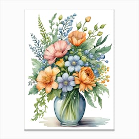 Watercolor Flowers In A Vase 11 Canvas Print