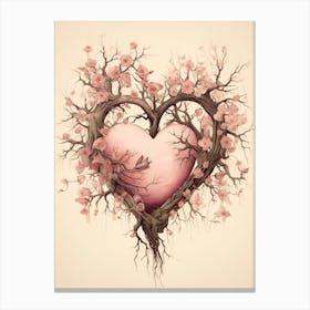 Blush Pink Floral Tree Heart Vintage  6 Canvas Print