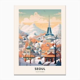 Vintage Winter Travel Poster Seoul South Korea 2 Canvas Print