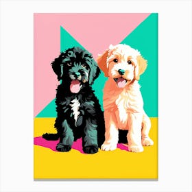 Portuguese Water Dog Pups, This Contemporary art brings POP Art and Flat Vector Art Together, Colorful Art, Animal Art, Home Decor, Kids Room Decor, Puppy Bank - 114th Canvas Print