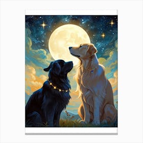 Two Dogs In The Moonlight Canvas Print