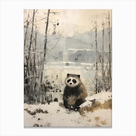 Vintage Winter Animal Painting Raccoon 3 Canvas Print