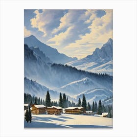Val Gardena, Italy Ski Resort Vintage Landscape 1 Skiing Poster Canvas Print