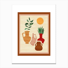 Minimalistic Art with Vase and Leaf Branch 2 Canvas Print