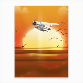 Airplane At Sunset Canvas Print