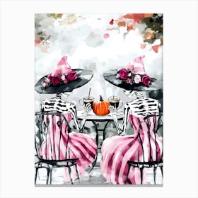 Two Skeletons At A Table Canvas Print