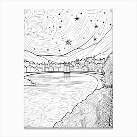 Line Art Inspired By The Starry Night Over The Rhône 4 Canvas Print