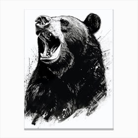 Malayan Sun Bear Growling Ink Illustration 2 Canvas Print
