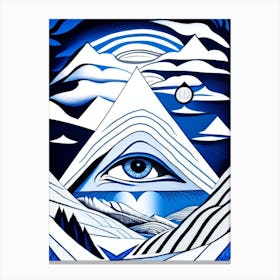 Surreal Landscape, Symbol, Third Eye Blue & White 2 Canvas Print
