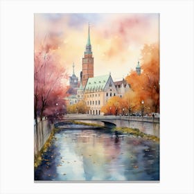 Munich Germany, In Autumn Fall, Watercolour 2 Canvas Print