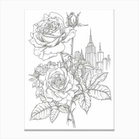 Rose Cityscape Line Drawing 4 Canvas Print