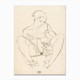 Woman Spreading Legs, Seated Woman In Chemise (1914), Egon Schiele Canvas Print