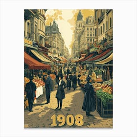 Aihrgdesign A Retro Poster Of A Bustling 1908 City Market Fea B9c9d0a2 7a7b 4808 B438 8aeca6fbe1c5 2 Canvas Print