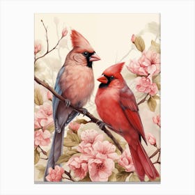 Cardinal Birds In Bloom Canvas Print