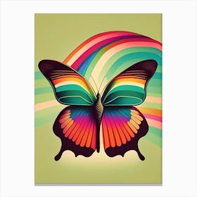Butterfly On Rainbow Retro Illustration 1 Canvas Print