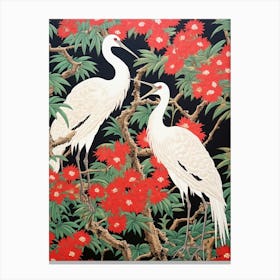 Cranes In Bush Clover Vintage Japanese Botanical Canvas Print