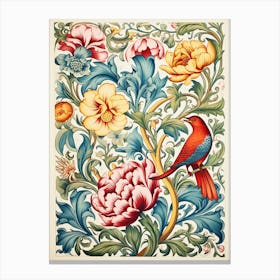 Floral Pattern With A Bird Canvas Print