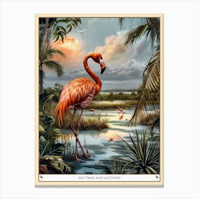 Greater Flamingo Salt Pans And Lagoons Tropical Illustration 3 Poster Canvas Print