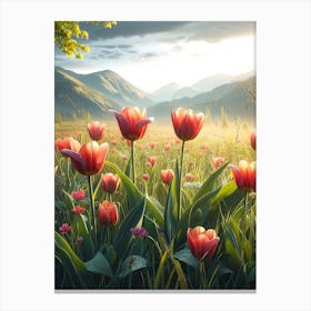 Tulips In The Meadow 3 Canvas Print