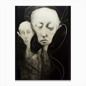 Swirl Line Drawing Of Two Faces Black & White 4 Canvas Print