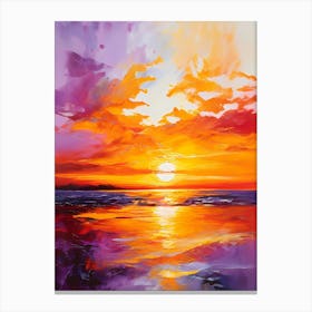 An Acrylic Painting Of A Vibrant Sunset Over A Tranquil Sea Sky Ablaze With Deep Oranges And Purple (1) (1) Canvas Print