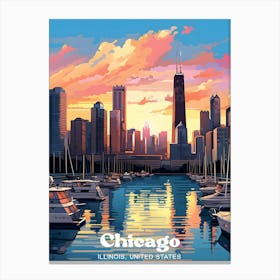 Chicago Illinois United States Sunset Travel Art Illustration Canvas Print