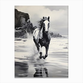 A Horse Oil Painting In Rhossili Bay, Wales Uk, Portrait 3 Canvas Print