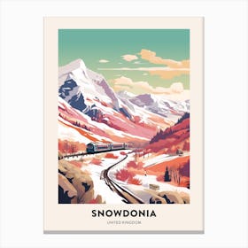 Vintage Winter Travel Poster Snowdonia National Park United Kingdom 3 Canvas Print