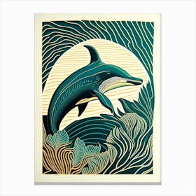 Tropical Dolphin Linocut Canvas Print