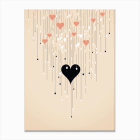 Beige & Black Delicate Line Heart Canvas Print