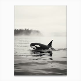 Misty Orca Whale Peeping Our Of Cold Ocean Canvas Print