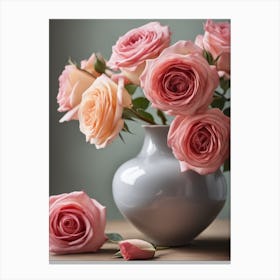 A Vase Of Pink Roses 36 Canvas Print