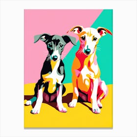 Greyhound Pups, This Contemporary art brings POP Art and Flat Vector Art Together, Colorful Art, Animal Art, Home Decor, Kids Room Decor, Puppy Bank - 149th Canvas Print