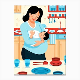 Pregnant Woman In The Kitchen Canvas Print