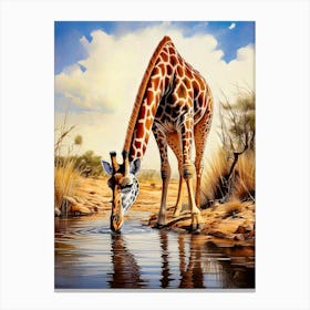 Giraffe Drinking Water Canvas Print