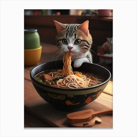 Funny Cat Eat Noodles Ramen Canvas Print