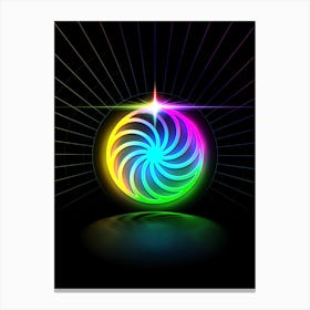 Neon Geometric Glyph in Candy Blue and Pink with Rainbow Sparkle on Black n.0231 Canvas Print