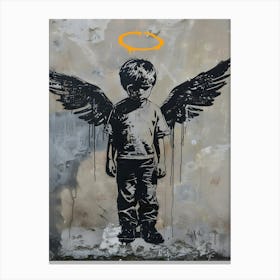 A Little Boy With A Wings Angle Banksy Art Canvas Print